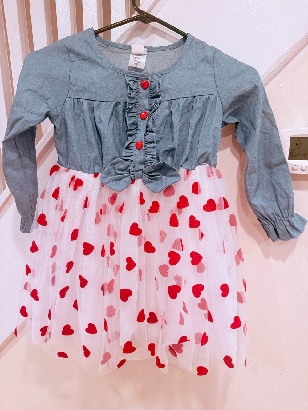 Girls Red Heart Tulle Dress w/ denim size 7